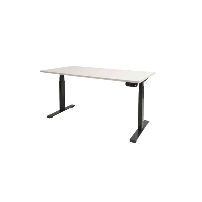Afbeelding van Dextro plus zit/sta 120x80cm, electrisch hoogte verstelbare werkplek, T poot frame. Frame kleur aluminium (RAL9006) en blad Lindberg (licht) eiken.