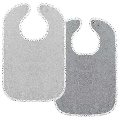 Afbeelding van Wörner Baby Slabbetje Extra Large 2 Stuks Drukknoopsluiting Grijs met Sterren