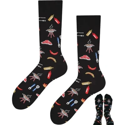 Afbeelding van TODO Colours Grappige sokken met motief meerkleurig, kleurrijk, gek voor levensvreugde, bbq sokken, 43 46 EU