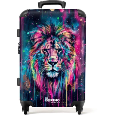 Afbeelding van NoBoringSuitcases.com® Kinderkoffer groot Kindertrolley koffer Leeuw Neon Rolkoffer lichtgewicht Reiskoffer met 4 wielen Grote trolley XL 20 kg bagage