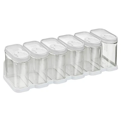 Afbeelding van Kigima Set van 6 kruidenblikjes, voorraaddozen met legplank (wit, 0,25 l)