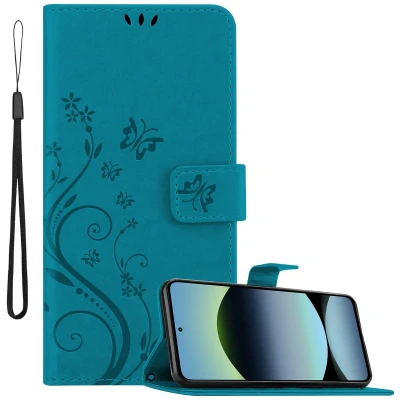 Afbeelding van Cadorabo Hoesje geschikt voor Xiaomi RedMi Note 14 5G in BLOEMEN BLAUW Beschermhoes bloemmotief met magnetische sluiting, standfunctie en kaartsleuven Book Case Cover Etui