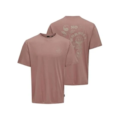 Afbeelding van Only &amp; Sons Onsmace LIFE Rlyes Funny TEE Tshirt print, Heren, Maat: Small, Burlwood