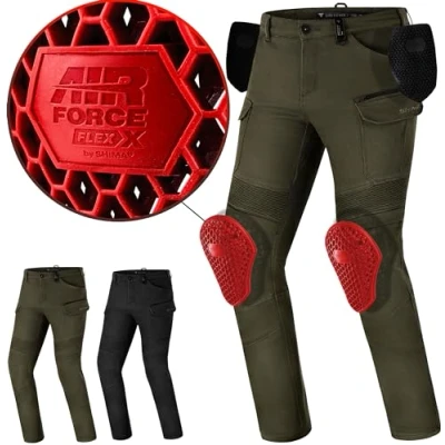 Afbeelding van SHIMA Giro Motorbroek voor heren, goedgekeurd, Airforce kniebeschermers, motorbroek, textiel, verstelbaar, kniebescherming, versterkt, airflow, grote maat, elastisch (heren, kaki, 30/32)