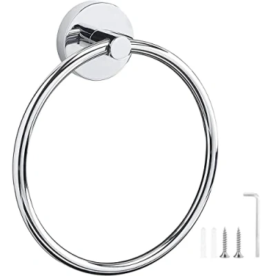 Afbeelding van Handdoekhouder, verchroomde handdoekring, wandhanddoekring van roestvrij staal 304, ronde handdoekhouder voor badkamer, keuken, geborstelde afwerking