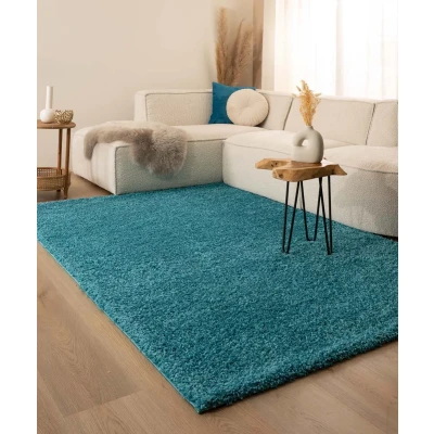 Afbeelding van Hoogpolig Vloerkleed Shaggy Trend Effen Turquoise 240x340 Cm