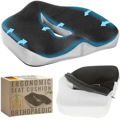 Afbeelding van RICOO Ergonomisch zitkussen, orthopedisch stuitbeenkussen, stoelverhoging, SK U0110, stoelkussen tegen rugpijn, bureaustoel, stoelkussen, stuitbeenkussenontlasting, schuimschuim, traagschuim