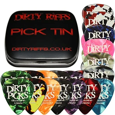 Afbeelding van Dirty Riffs 12 x vuile plectrums premium celluloid gitaar picks/plectrums in een handig 4 van elk dun, medium en zwaar (24 zware 0,96 mm)