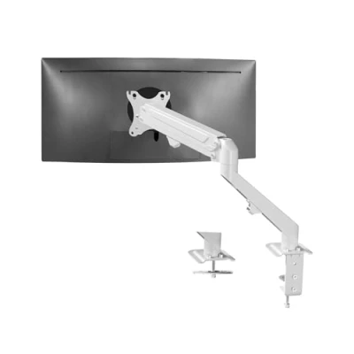 Afbeelding van VIVO Articulerende enkele 17 tot 27 inch pneumatische veerarm klembevestiging op bureaustandaard Past 1 beeldscherm met Max VESA 100x100, wit (STAND V101OW)