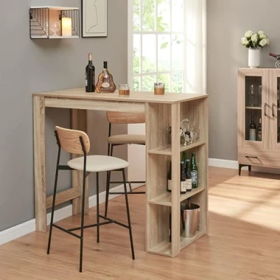 Afbeelding van [en.casa] Bartafel Danderyd met opbergrek 3 open vakken 120x60x106 cm eikenkleurig