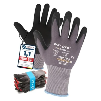 Afbeelding van Trevendo Werkhandschoenen Super Tech Flex nylon gebreide handschoenen, zwart/grijs, Maat 9, 12 paar