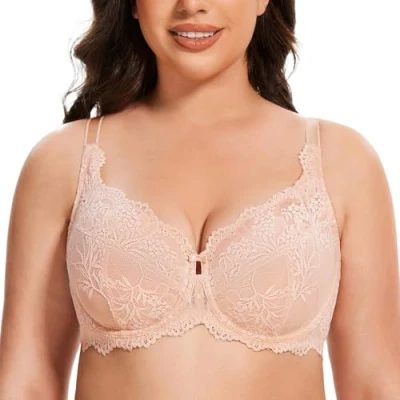 Afbeelding van MELENECA Dames volledig bedekte beha oversized minimizer kant ongevoerd beugel, beige, 85H