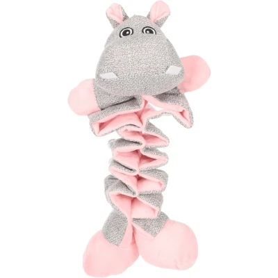 Afbeelding van Flamingo Speelgoed voor puppy Filsy nijlpaard grijs/roze 18x11x34cm met squeaker en knettergeluid