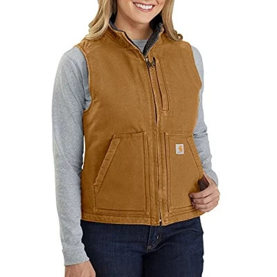 Afbeelding van Carhartt Dames Relaxed Fit Washed Eend Sherpa Lined Mock Neck Vest Werk Utility Bovenkleding, bruin (carhartt brown), XL