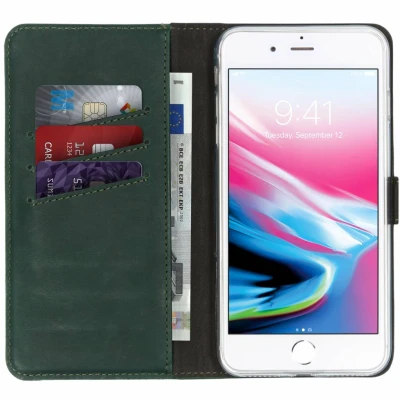 Afbeelding van Apple iPhone 8 Plus Hoesje Echt leder Selencia Bookcase Groen Telefoonhoesje