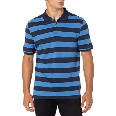 Afbeelding van Amazon Essentials Men&#039;s Poloshirt van piqué katoen met slanke pasvorm, Zwart Blauw Streep, L