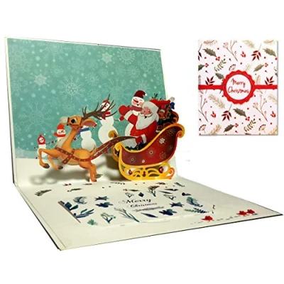 Afbeelding van 3D kerstkaarten, Deesospro® pop up wenskaart voor Kerstmis, envelop inbegrepen, kerstcadeaukaart, kerstman
