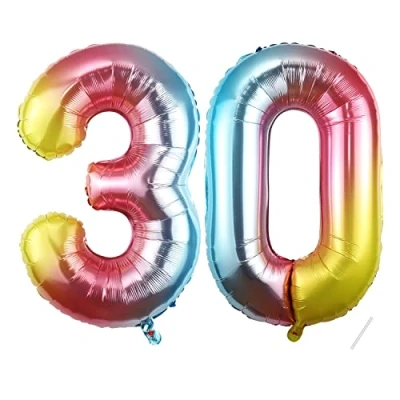 Afbeelding van Verjaardagsdecoratie, cijfers ballon 30 jaar folieballon regenboog voor 30e verjaardagsdecoratie mannen vrouwen cijfer decoratie verjaardag vliegt met helium