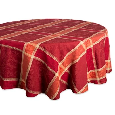 Afbeelding van DII Traditionele oogst tarwe jacquard collectie Thanksgiving herfst tafel decor damast katoen, 70 inch rond tafelkleed, verbrande oranje pompoen wijnstok