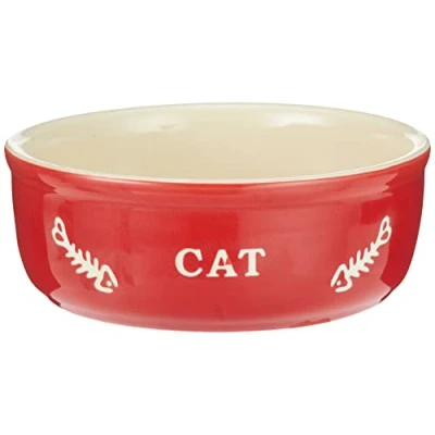 Afbeelding van Nobby Katten keramische schaal CAT, rood/beige Ø13,5 X 5 cm, 1 stuk