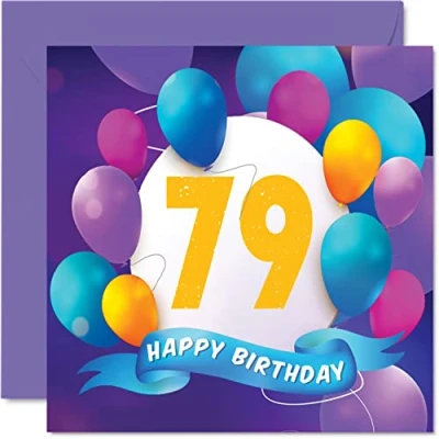 Afbeelding van 79e verjaardagskaart voor mannen vrouwen ballonfeest gelukkige verjaardagskaarten 79 jarige man vrouw mama papa tante oom opa oma opa, 145 mm x cadeau