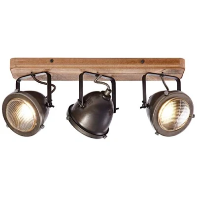 Afbeelding van Leen Bakker Brilliant Plafondspot Carmen 3lichts Staal Plafondlampen Bruin Hout