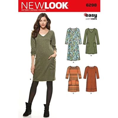 Afbeelding van New look Maat A 10 12 14 16 18 20 22 &quot;Easy Just 4 Knits&quot; naaipatroon 6298 Misses&#039; gebreide jurk, meerkleurig