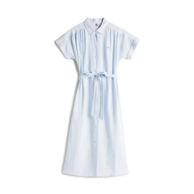 Afbeelding van Tommy Hilfiger Belted MIDI Dress Blousejurk, Dames, Maat: 42, Breezy blue