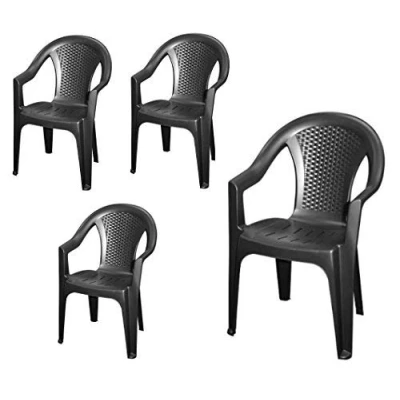 Afbeelding van Spetebo Stapelbare tuinstoel in antraciet set van 4 monoblok rotan look kunststof stapelstoel stoel