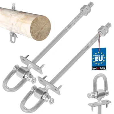Afbeelding van KOTARBAU® 2 stuks schommelhaken M10 x 190 mm met beugel en bout voor schommelbalken, veiligheidshaken, bevestigingshaken, bouten, verzinkte schroefdraad
