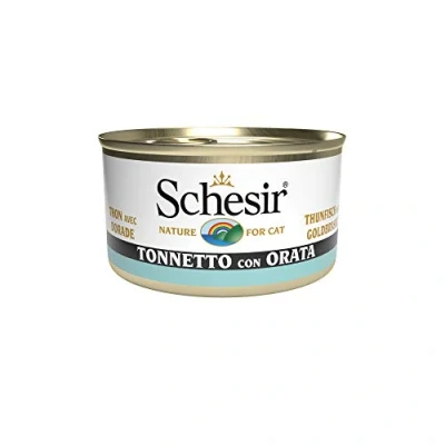 Afbeelding van Schesir, Natvoer voor volwassen katten met smaak, tonnetto goudbrasem, filets van zachte gelei, in totaal 2,04 kg (24 blikjes à 85 g)