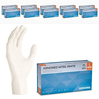Afbeelding van ARNOMED wegwerphandschoenen wit, nitril handschoenen L, 1000 stuks wegwerphandschoen (10 dozen), poedervrij &amp; latexvrije handschoenen, wegwerp in XS, S, M, L XL, handschoen