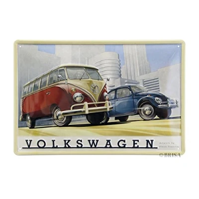 Afbeelding van BRISA VW Collection Volkswagen T1 Bus Transporter &amp; KeverMetalen bord 30x20cm