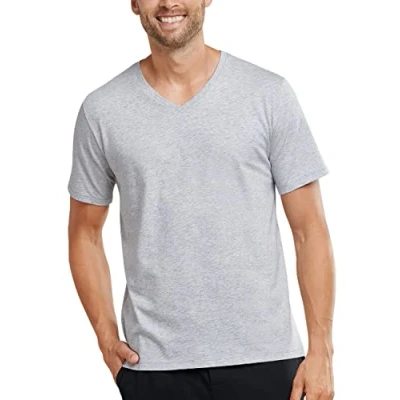 Afbeelding van SCHIESSER Mix+Relax T shirt korte mouw V hals lichtgrijs melange Maat: S