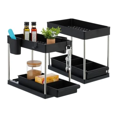 Afbeelding van Relaxdays keukenkast organizer 2 stuks uitschuifbare aanrecht gootsteenkast