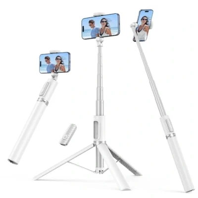 Afbeelding van SYNCWIRE Selfie Stick 140cm, Verstelbare met Oplaadbare Bluetooth Afstandsbediening, Uitschuifbare Aluminium Statief, Compatibel iPhone en Android telefoons （Wit）