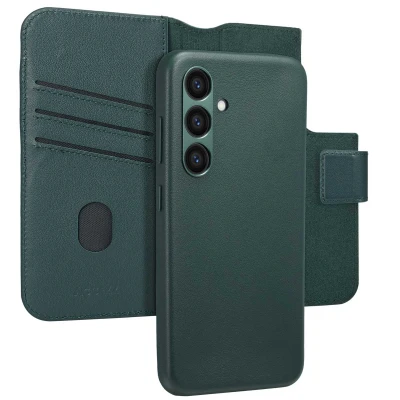 Afbeelding van Samsung Galaxy S24 MagSafe Hoesje Echt leder Accezz 2 in 1 Case/Bookcase Donkergroen Telefoonhoesje