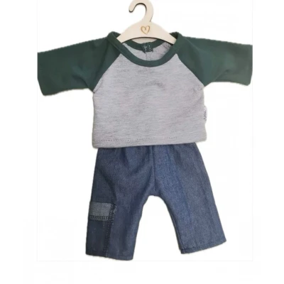 Afbeelding van Hollie Kledingset Jeans met zak en shirt groen