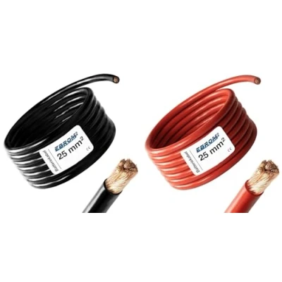 Afbeelding van EBROM 2 meter batterijkabel rood en zwart Pluskabel aardkabel 25mm2 25 mm² mm2 volledig koper 99,9% OFC koperen stroomkabel lengte