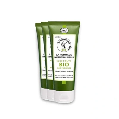 Afbeelding van La Provençale handcrème zalf biologisch gecertificeerd biologische olijfolie AOC Provence gemaakt in Frankrijk voor alle huidtypes 3 stuks