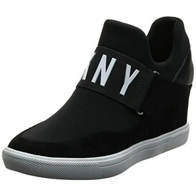 Afbeelding van DKNY Dames Hoge Top Slip op Wedge Sneaker, Zwarte kosmos, 39.5 EU