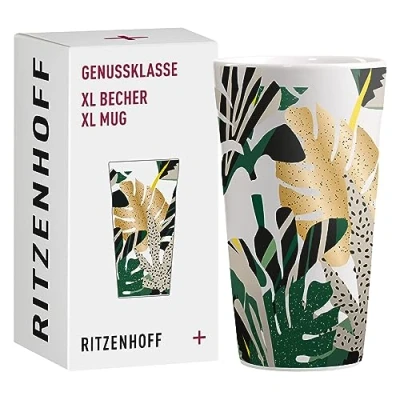 Afbeelding van RITZENHOFF 3741004 Koffiemok XL 500 ml Serie Genussklasse nr. 4 porseleinen mok met tropisch motief, designerstuk