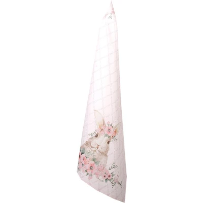 Afbeelding van Clayre &amp; Eef Theedoek 50x70 cm Roze Katoen Konijn Keukenhanddoek