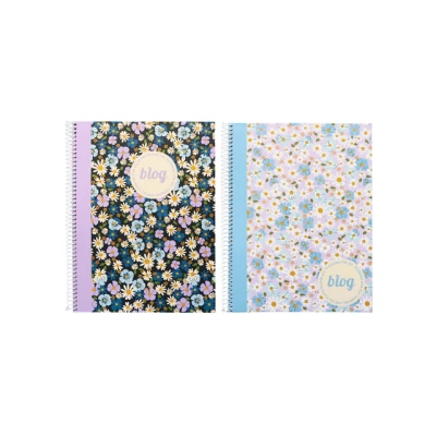 Afbeelding van Kangaro spiraalblok B&#039;LOG FLOWERS formaat A4 met ruit 5mm 2 stuks AN 123883 A