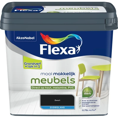 Afbeelding van flexa mooi makkelijk meubels zijdeglans zwart 0.75 ltr