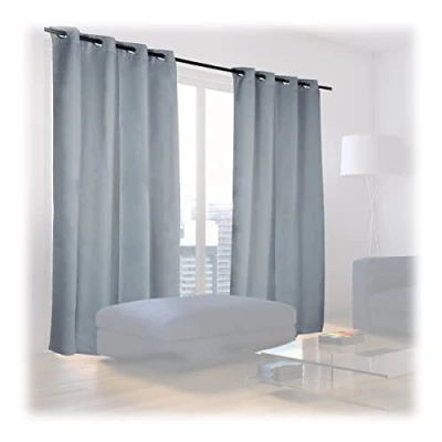 Afbeelding van Relaxdays kant en klaar gordijnen verduisterend 2 stuks effen polyester blackout grijs