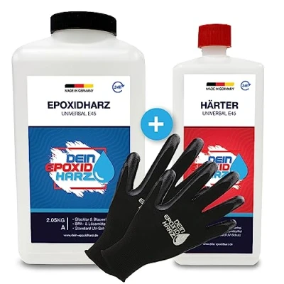 Afbeelding van Epoxyhars met verharder, GVK set van 3,0 kg, giethars professionele kwaliteit, helder en reukloos, geschikt voor hout, inclusief beschermende handschoenen