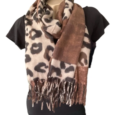 Afbeelding van Lange Warme Sjaal Panterprint Bruin/Khaki 180 x 70 cm (22 361#)