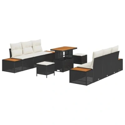 Afbeelding van vidaXL 9 delige tuin sofa set met kussens zwart poly rattan acacia