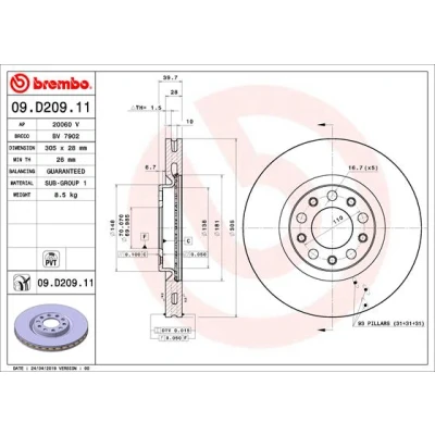 Afbeelding van Brembo Remschijven 09.D209.11